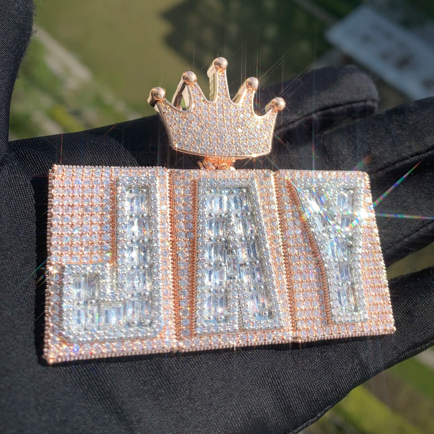 Rigid Crowned Baguette Custom Letter Pendant - Different Drips