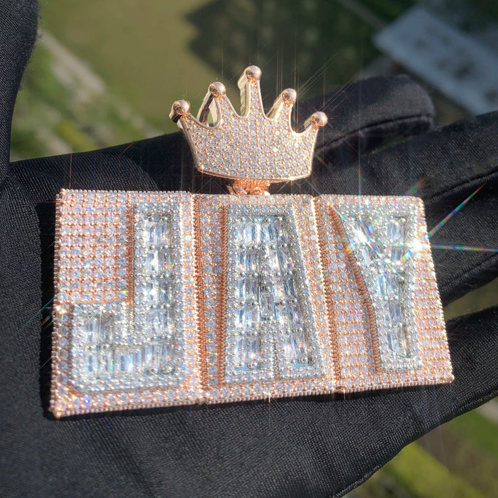 Rigid Crowned Baguette Custom Letter Pendant - Different Drips