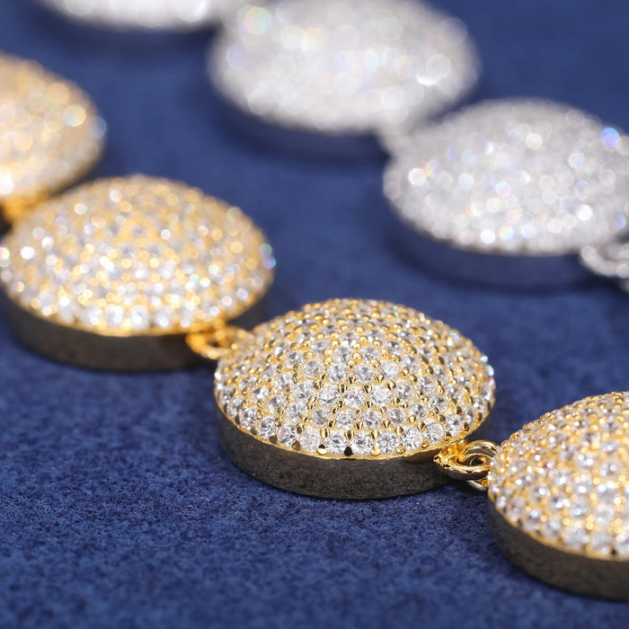 12mm S925 Moissanite Pave Round Link Bracelet - Different Drips