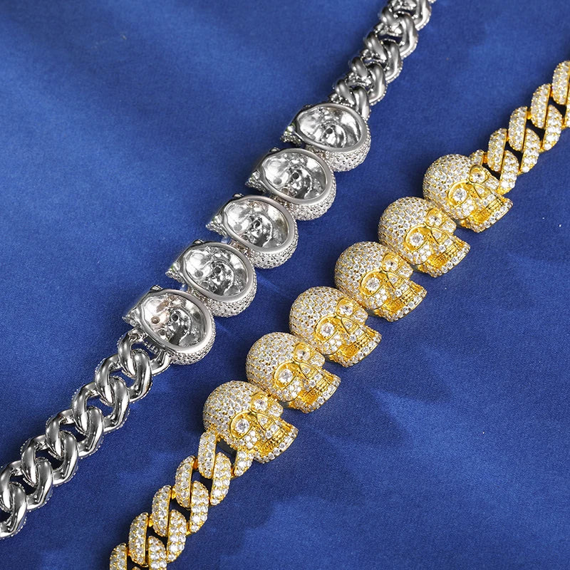 S925 Moissanite Skull Cuban Prong Link Chain - Different Drips