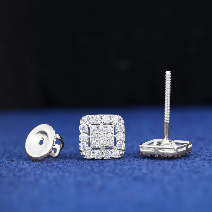 10k White Gold Moissanite Diamond Cluster Square Cut Earrings - Different Drips
