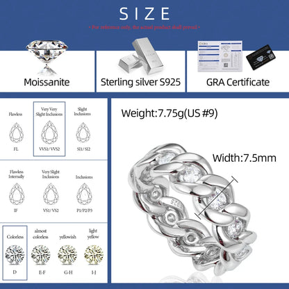 Cuban Link Moissanite Eternity Band Ring - Different Drips