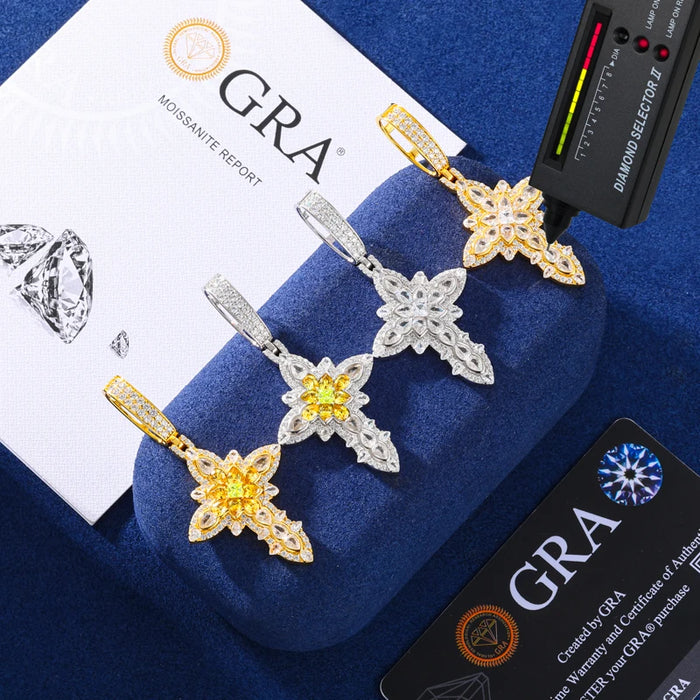 S925 Moissanite Royal Floral Cross Pendant - Different Drips