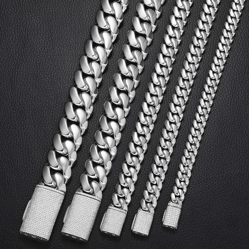8-22mm Solid 18k Miami Cuban Link Chain w/Iced Clasp - Different Drips