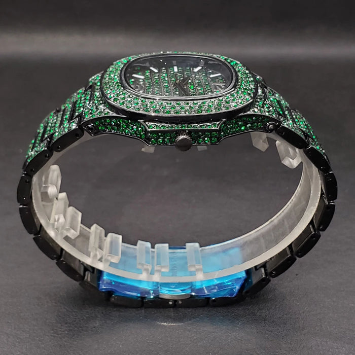 Bust Down Pink Cushion Case Watch with Date Window - Different Drips