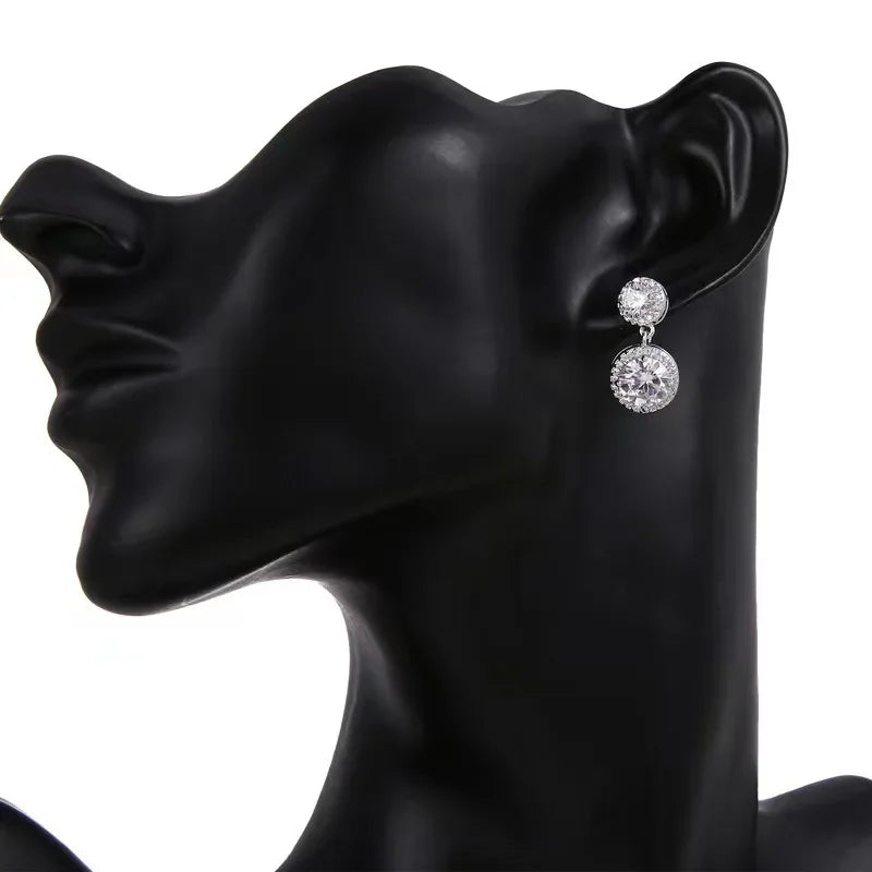 Women's S925 Moissanite Double Round Cut Halo Diamond Stud Earrings - Different Drips