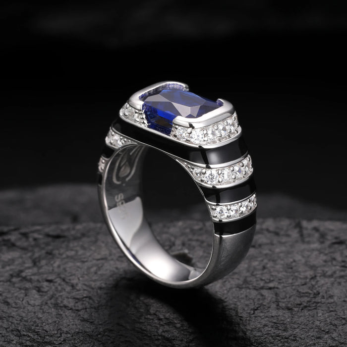 S925 Moissanite Blue Emerald Cut Ring - Different Drips
