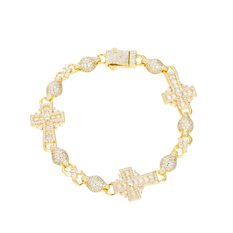 S925 Moissanite Baguette Cross Infinity Ball Link Bracelet - Different Drips