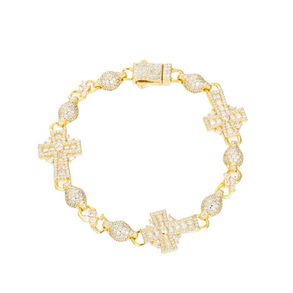 S925 Moissanite Baguette Cross Infinity Ball Link Bracelet - Different Drips