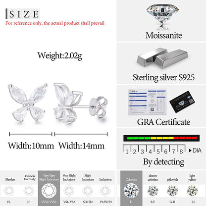 S925 Moissanite Diamond Butterfly Cut Earrings - Different Drips