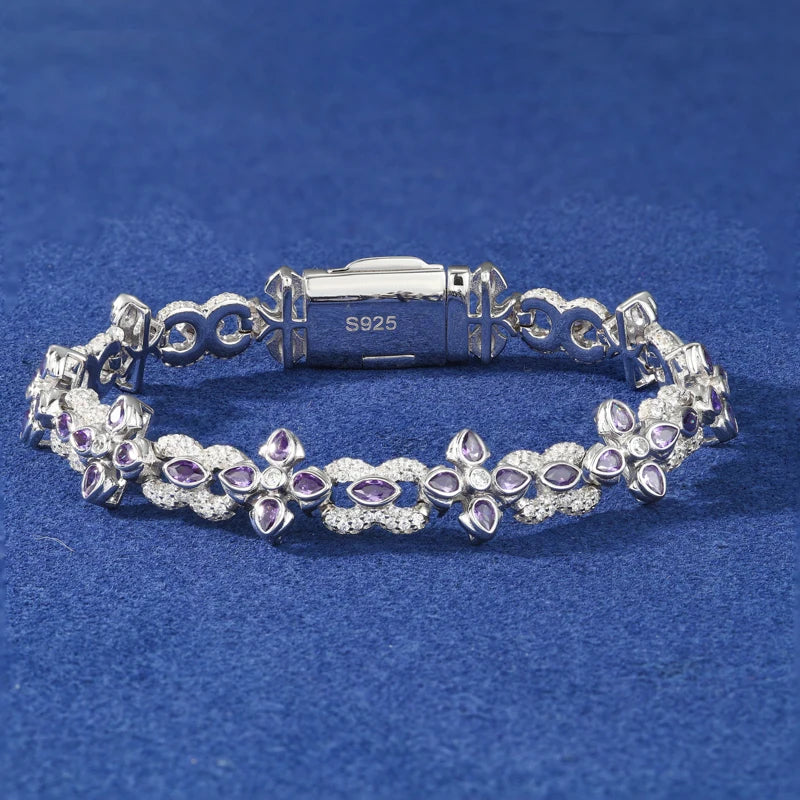 S925 Moissanite Purple Floral Tennis Bracelet - Different Drips