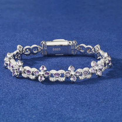 S925 Moissanite Purple Floral Tennis Bracelet - Different Drips
