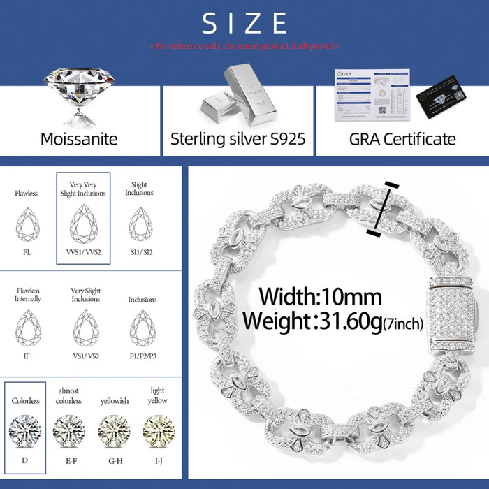 S925 Moissanite Marquise Link Diamond Bracelet - Different Drips