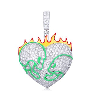 S925 Moissanite Glow In The Dark Flame Skull Heart Pendant - Different Drips