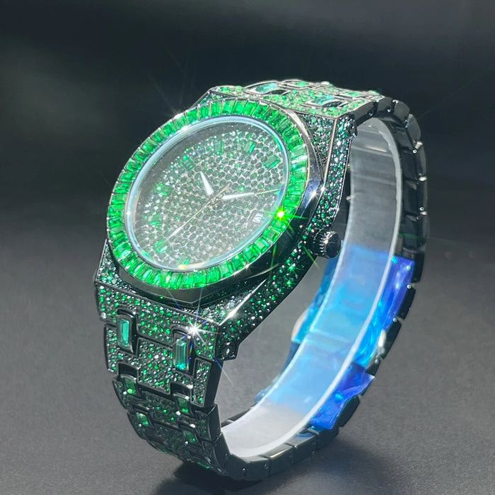 Bust Down Green Emerald Baguette Watch - Different Drips