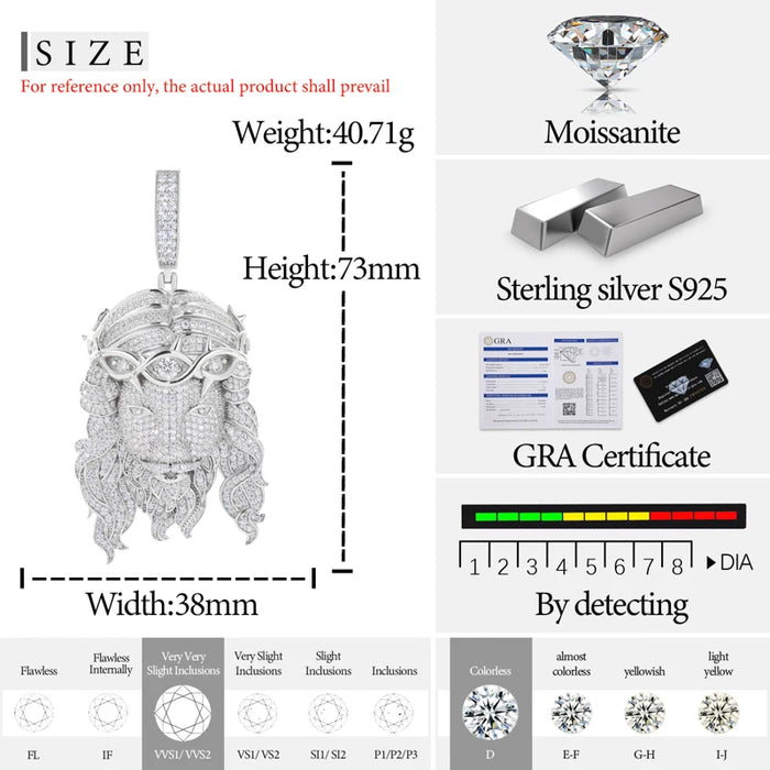 S925 Moissanite Jesus Head Pendant - Different Drips