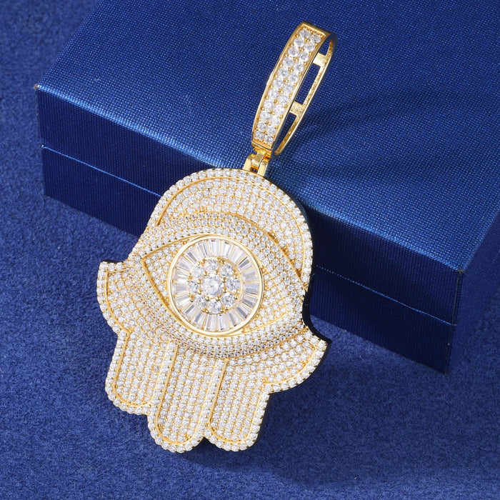 S925 Moissanite Baguette Diamond Hamsa Pendant - Different Drips