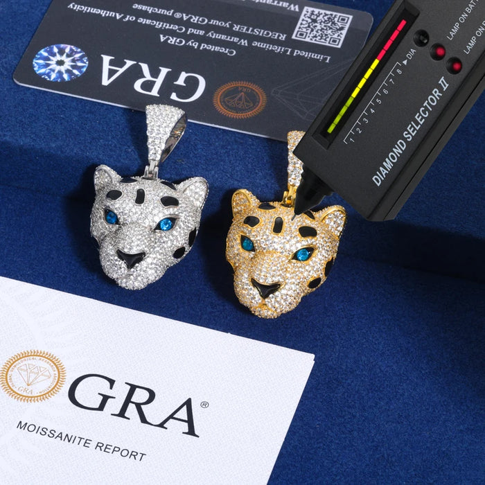 S925 Moissanite Panther Head Pendant - Different Drips