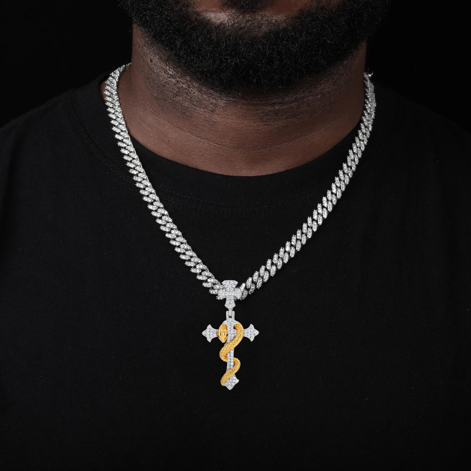 S925 Moissanite Diamond Cross & Snake Pendant - Different Drips