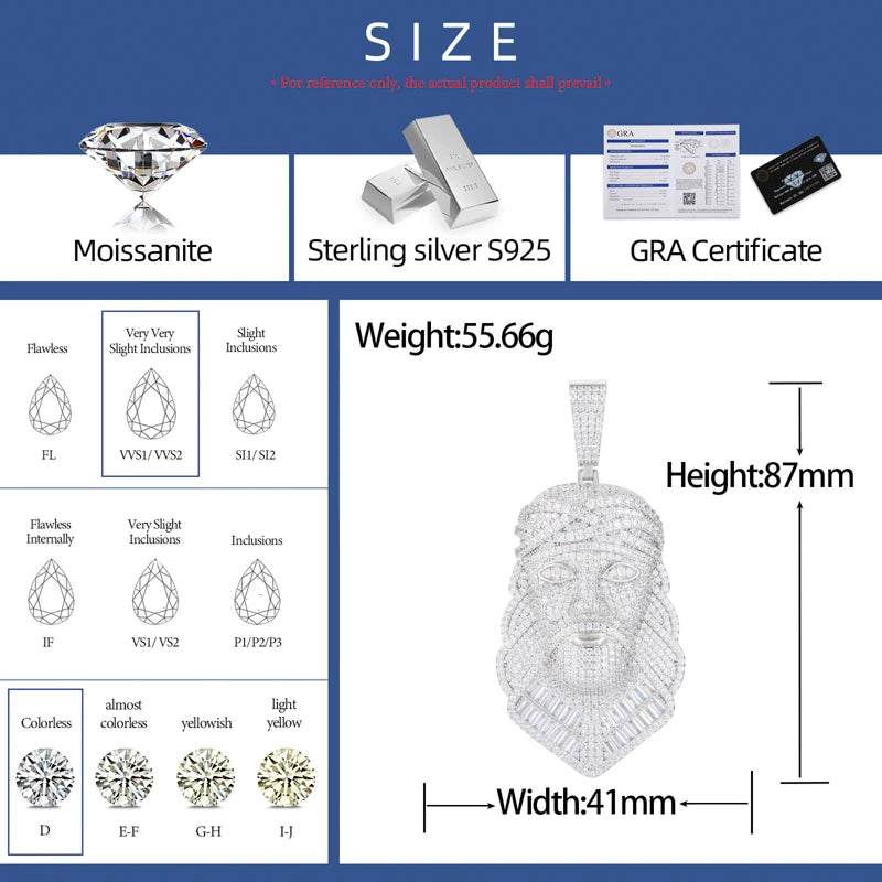 S925 Moissanite Baguette Diamond Jesus Piece Pendant - Different Drips