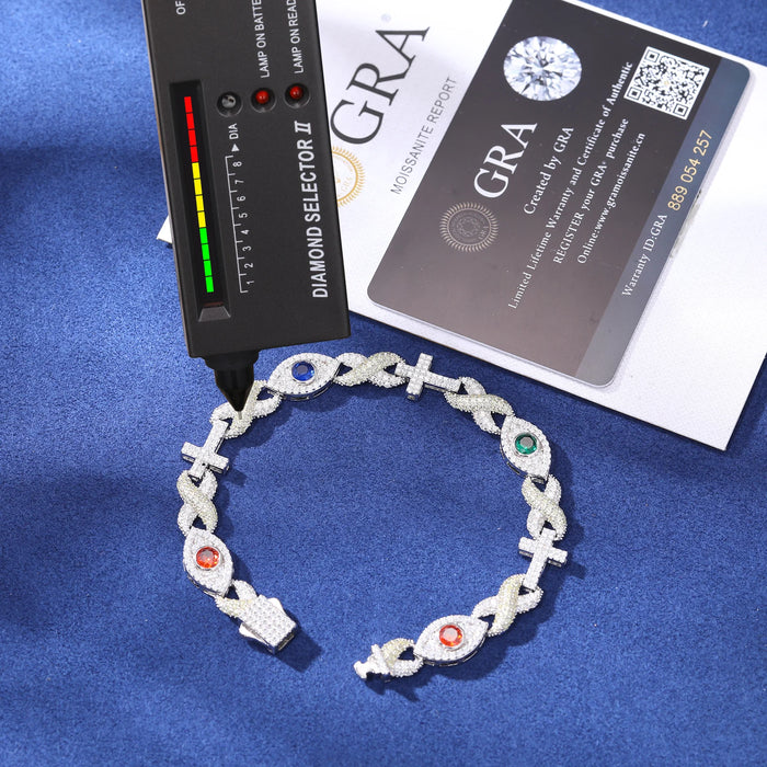 S925 Moissanite Infinity Cross Eye Link Bracelet - Different Drips