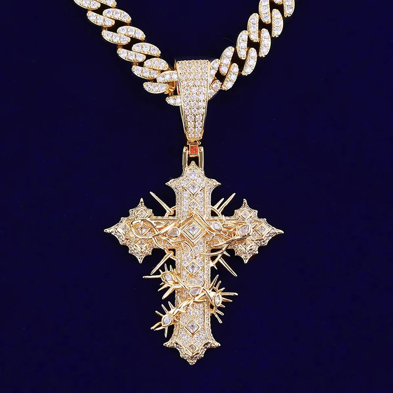 Iced Thorn Wrapped Cross Pendant