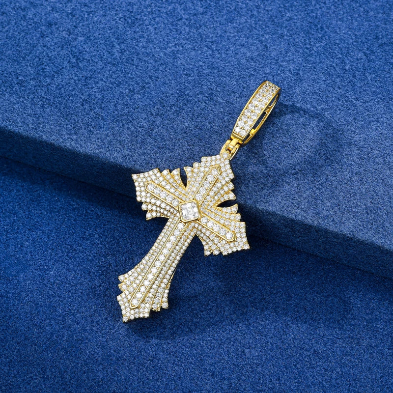 S925 Moissanite Diamond Multi Layered Royal Cross Pendant - Different Drips