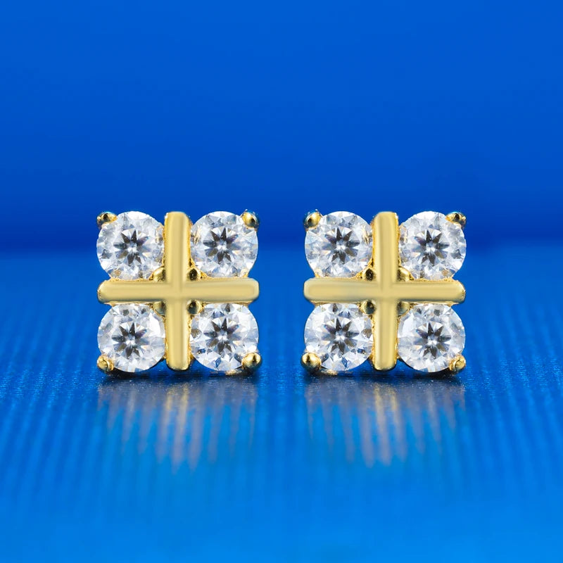 S925 Moissanite Diamond Four-Stone Cross Stud Earrings - Different Drips