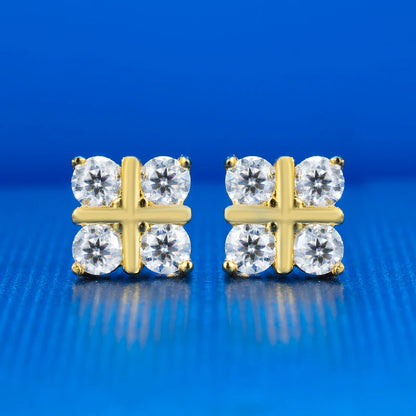 S925 Moissanite Diamond Four-Stone Cross Stud Earrings - Different Drips