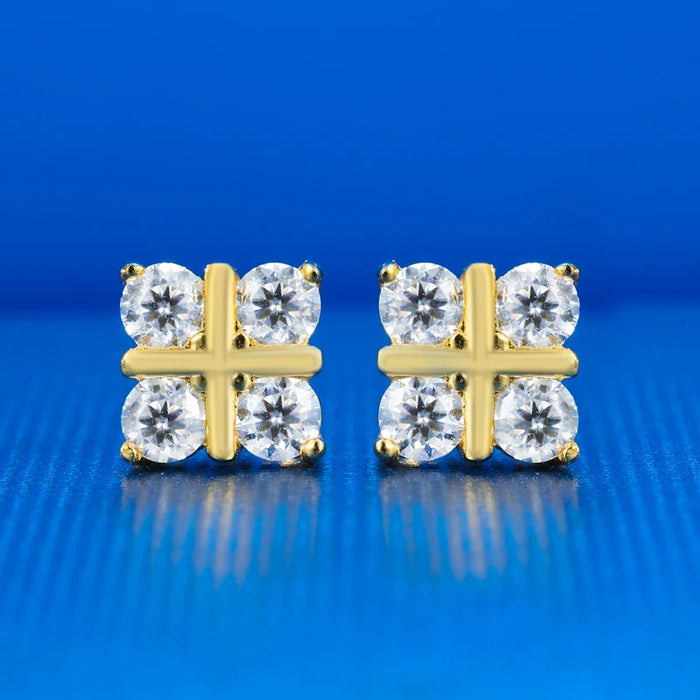 S925 Moissanite Diamond Four-Stone Cross Stud Earrings - Different Drips
