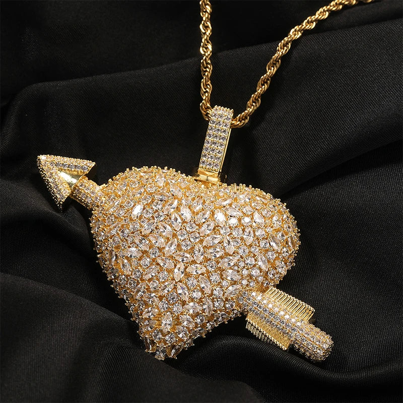 Iced Cupid Arrow Heart Pendant