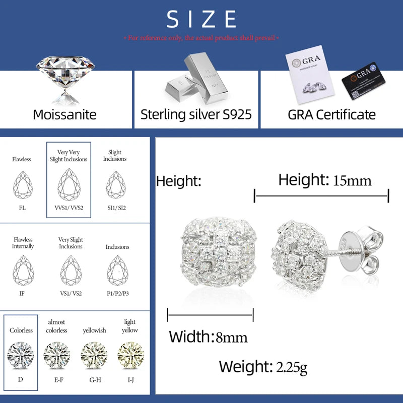 925 Sterling Silver Iced Out Cross Moissanite Stud Earrings - Different Drips