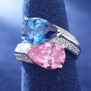 S925 Moissanite Pink & Blue Gem Ring - Different Drips