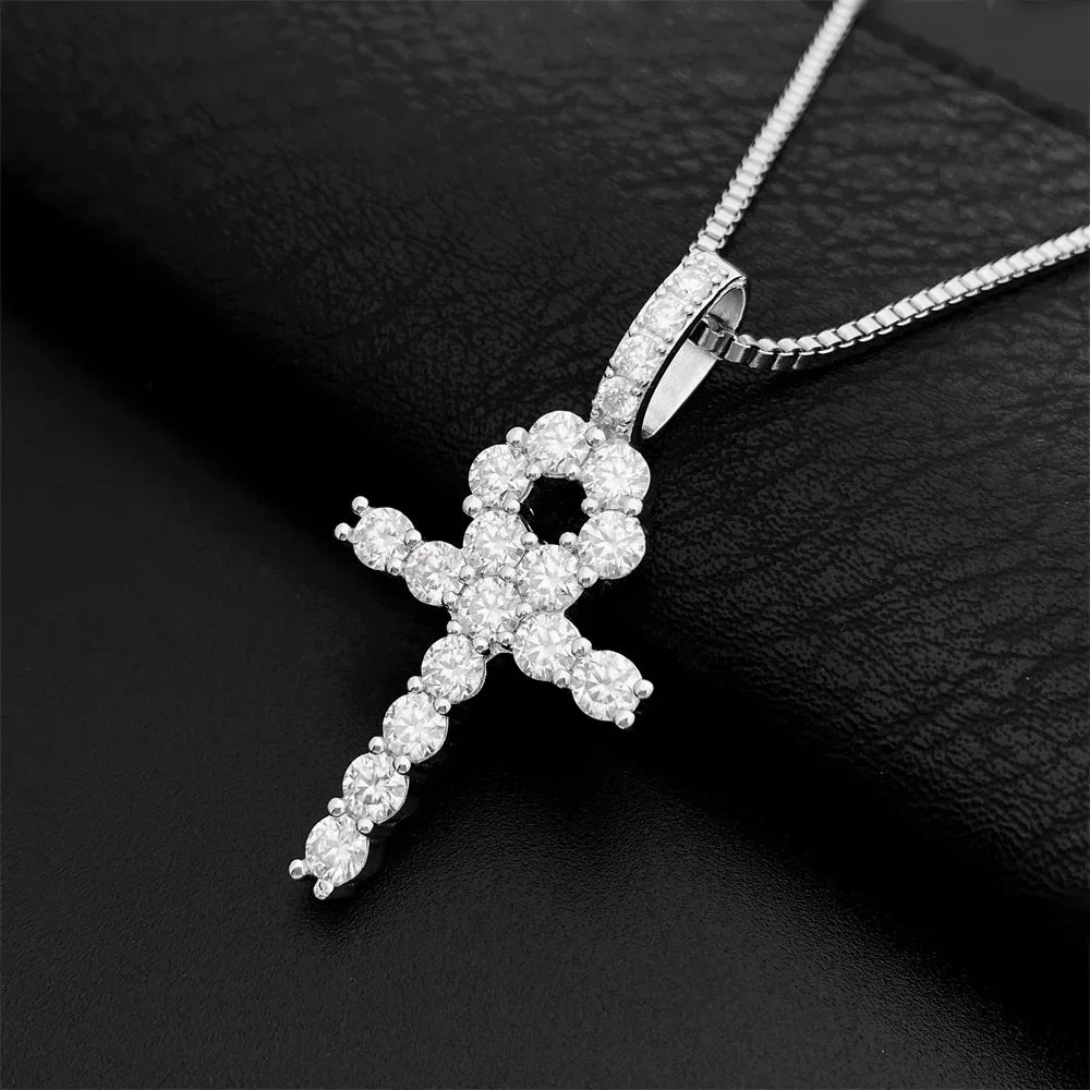 4mm Women's S925 Moissanite Ankh Cross Pendant - Different Drips