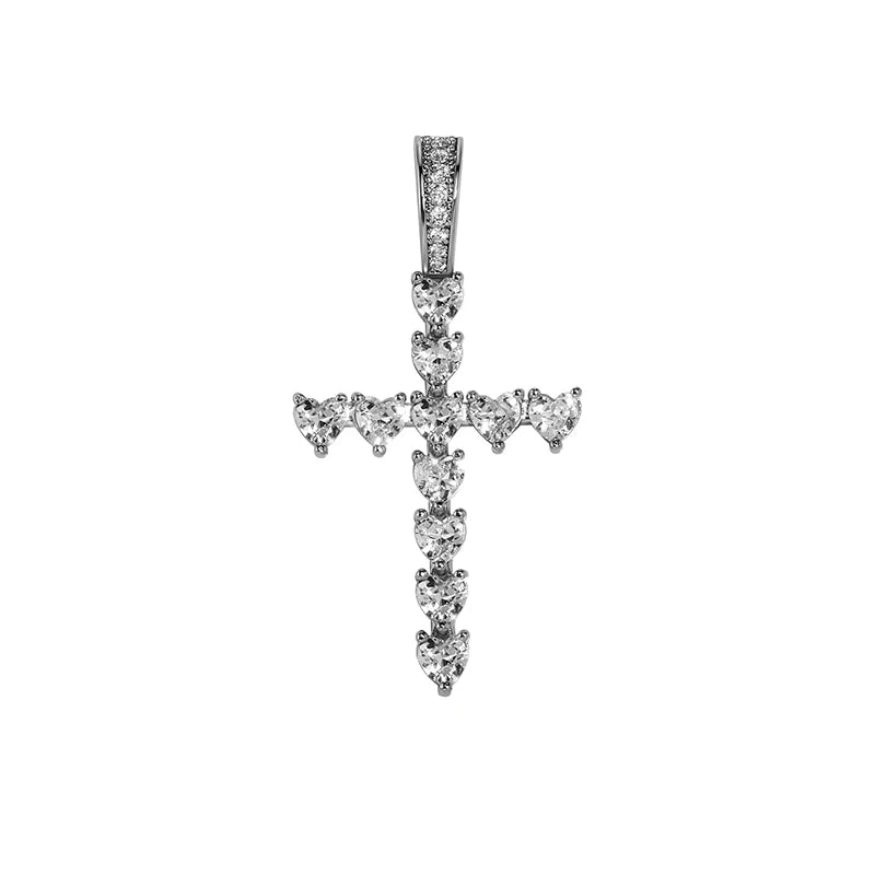 Iced Out Heart Shape Cross Pendant - Different Drips
