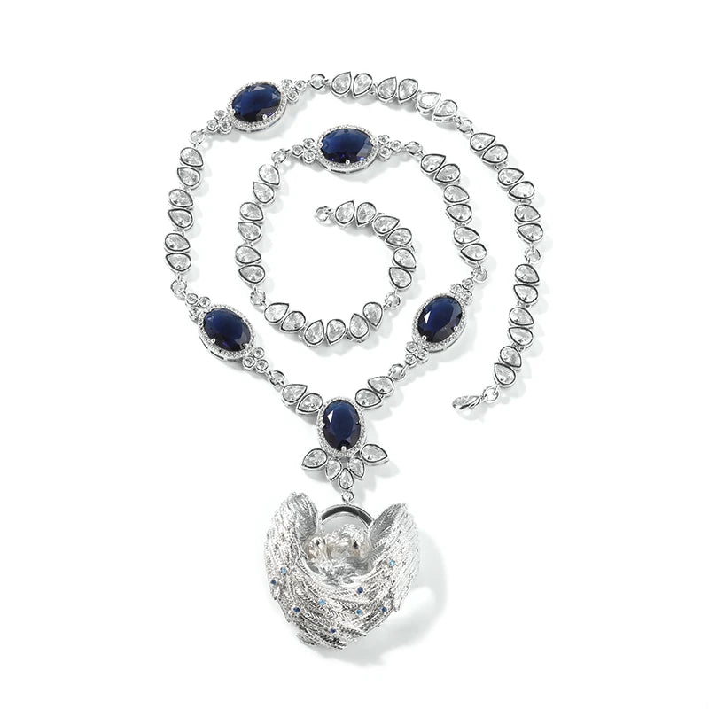 Iced Angel Blue Sapphire Pear Cut Pendant