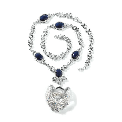 Iced Angel Blue Sapphire Pear Cut Pendant