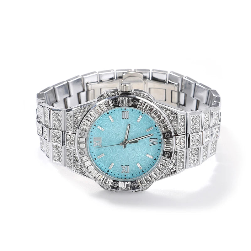 Iced Baguette Bezel Tiffany Blue Dial Watch - Different Drips