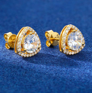 Trillion Halo Round Stud Moissanite Earrings - Different Drips