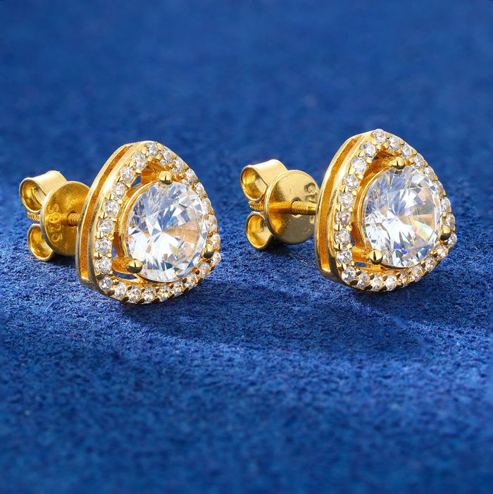 Trillion Halo Round Stud Moissanite Earrings - Different Drips