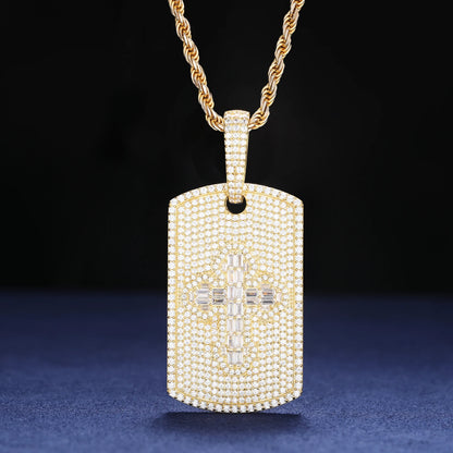 S925 Moissanite Baguette Diamond Cross Dog Tag Pendant - Different Drips