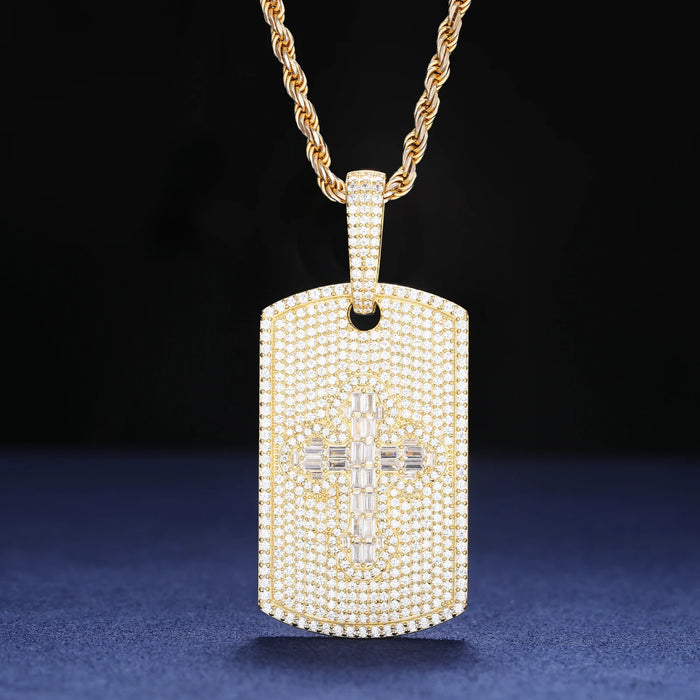 S925 Moissanite Baguette Diamond Cross Dog Tag Pendant - Different Drips