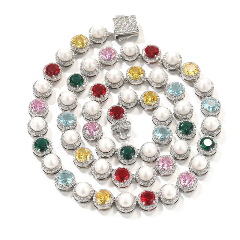 Pearl Multicolor Gemstone Halo Link Chain - Different Drips