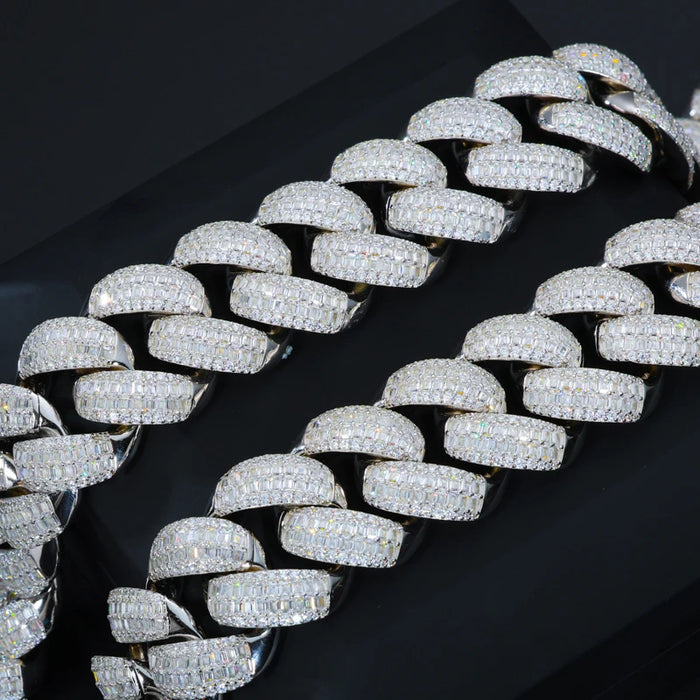 25mm S925 Moissanite Baguette Cuban Link Chain - Different Drips