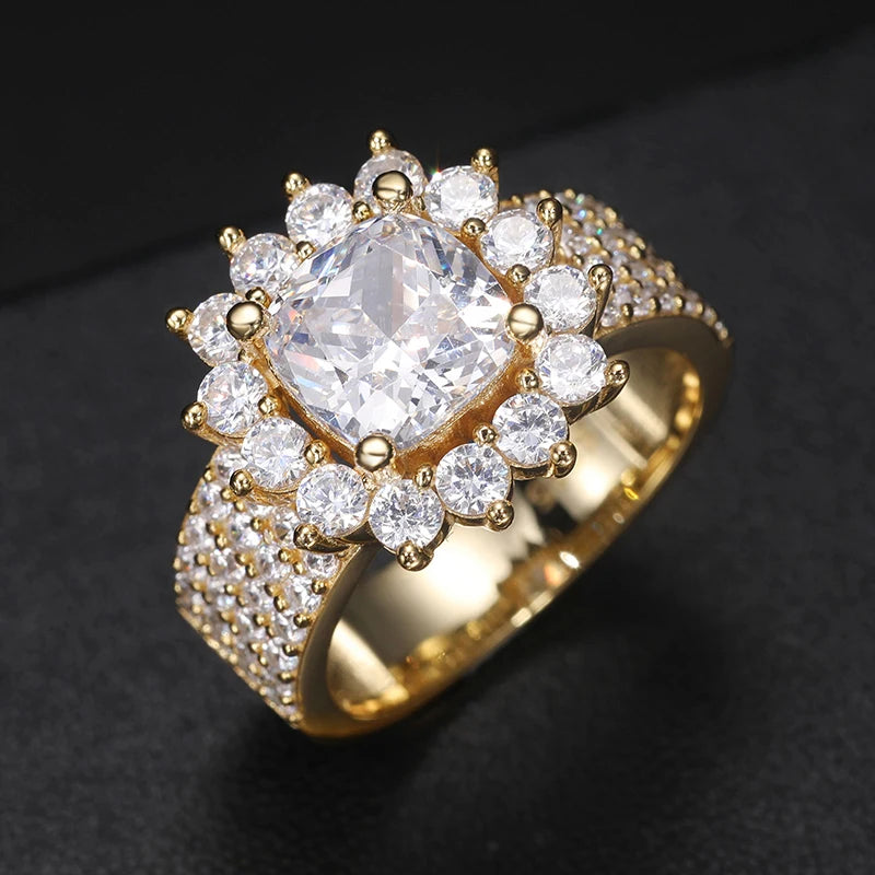 S925 Moissanite Flower Halo Pave Band Ring - Different Drips