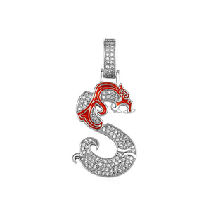 Enamel Dragon Custom Single Letter Pendant - Different Drips