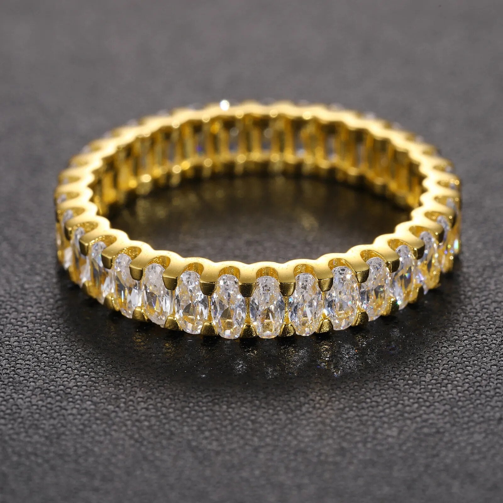 S925 Baguette Oval Cut Moissanite Eternity Ring - Different Drips