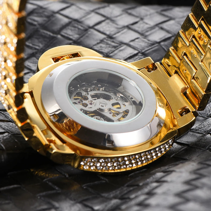 Automatic Skeleton Gold Pave Watch - Different Drips