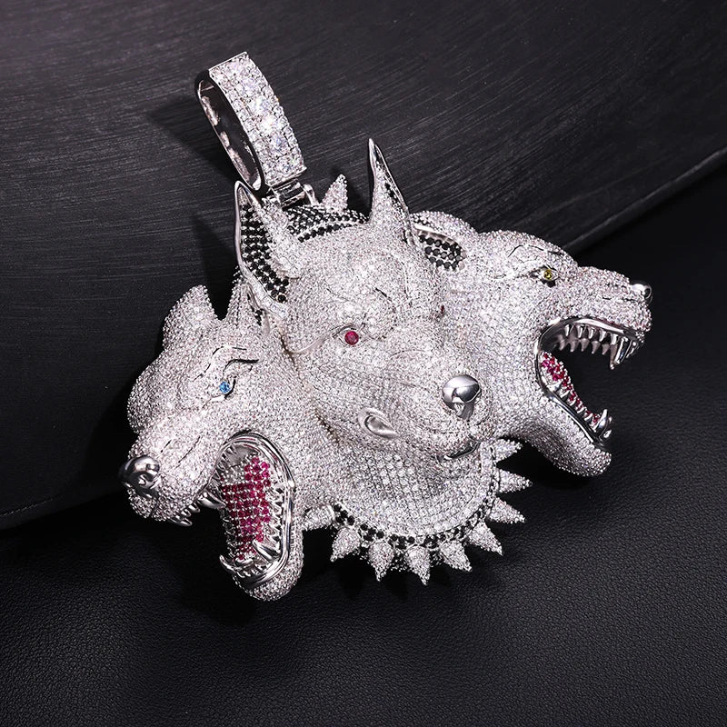 Iced Cerberus Three Headed Dog Pendant - Different Drips