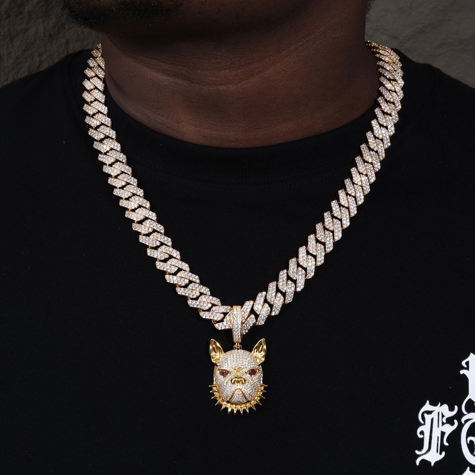 Iced Moissanite Bulldog Head Pendant - Different Drips